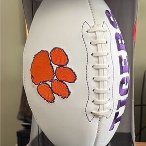 Clemson Rawlings White & Brown Football with Orange Tiger Paw and Purple TIGERS